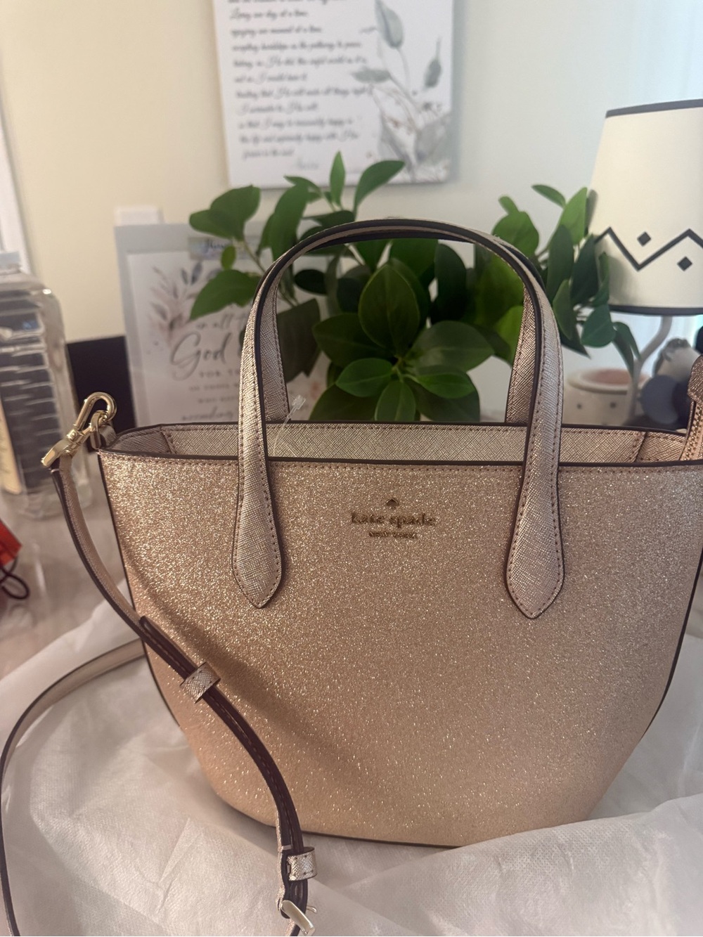 kate spade glitter tote in champagne sparkle